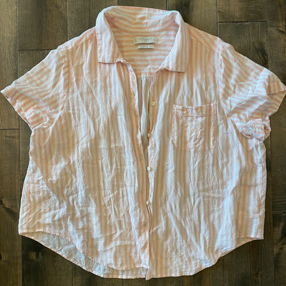 Lucky Brand Pink & White striped button down